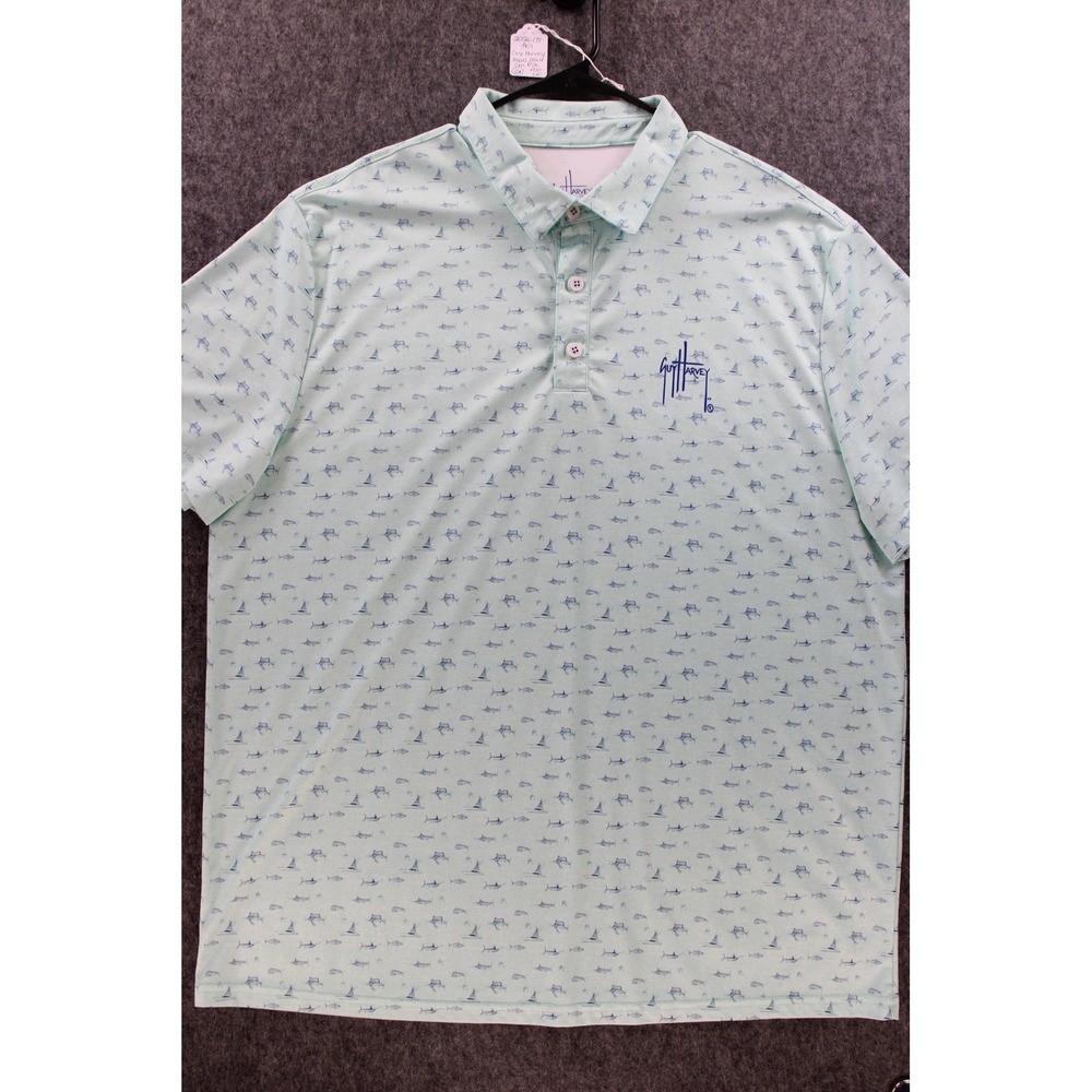 Guy Harvey Mens XXL Mint Green Marlin Sailboat Print Performance Polo Shirt